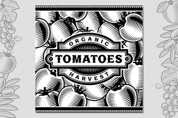 Retro Tomato Harvest Label Black And White