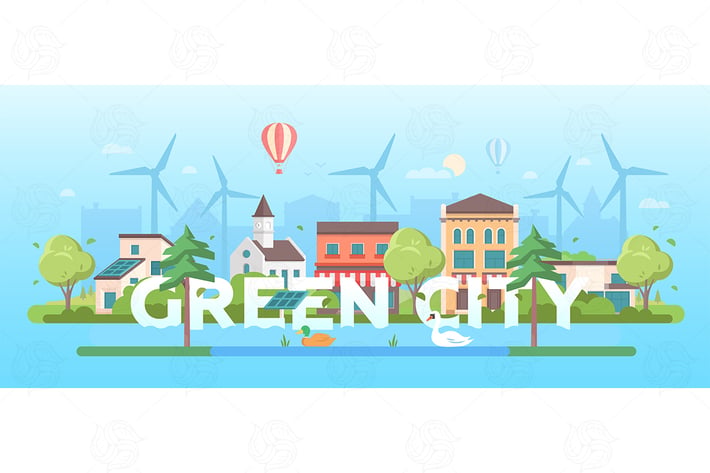 Green city - flat design style vector illustration