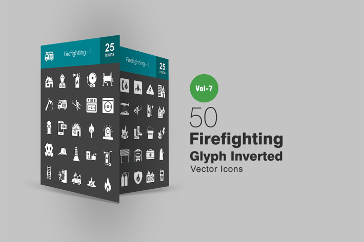 50 Firefighting Glyph Inverted Icons