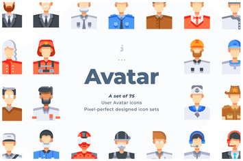 75 User Avatar Icons - Flat
