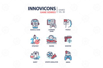 Game genres - line design icons set