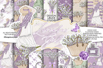 Lavender Girl digital paper pack