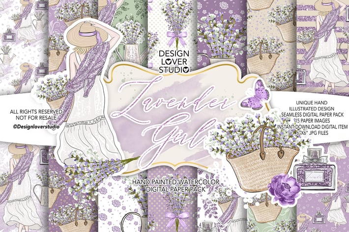 Lavender Girl digital paper pack