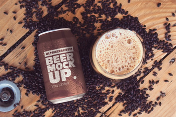 Black Malt Can & Cup Mockup