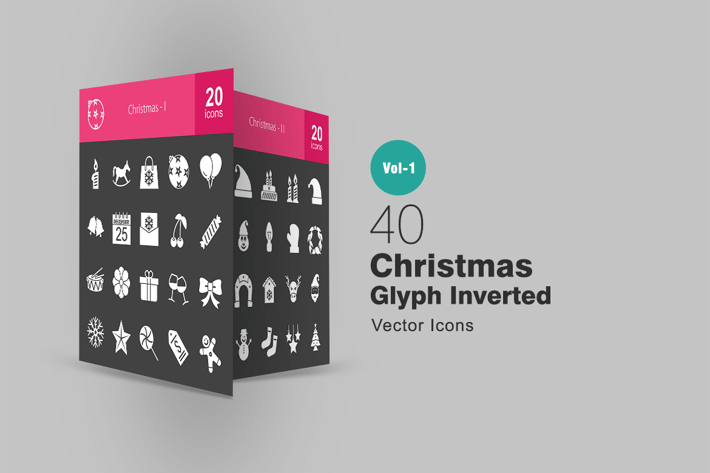 40 Christmas Glyph Inverted Icons