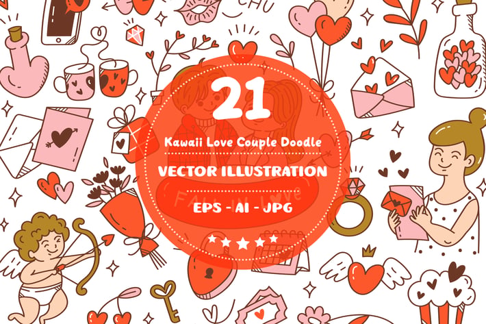 Kawaii Love Couple Doodle Set