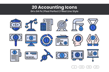 20 Accounting Icons Set - Filled Line