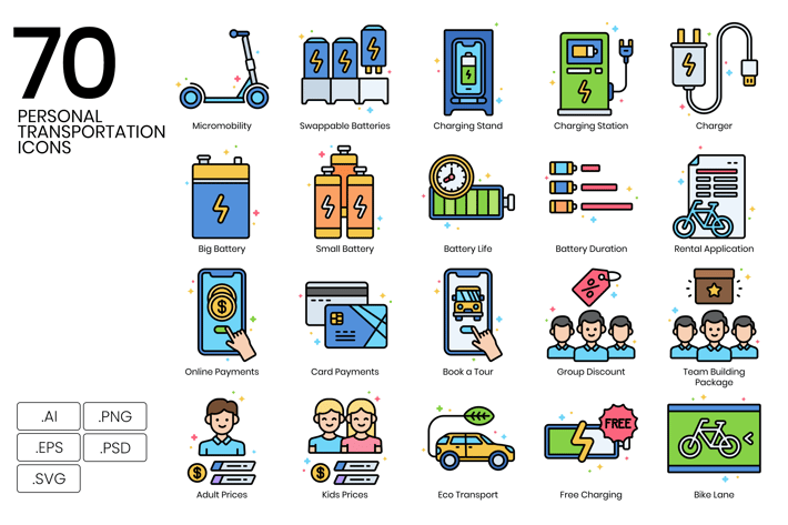 70 Personal Transportation Icons