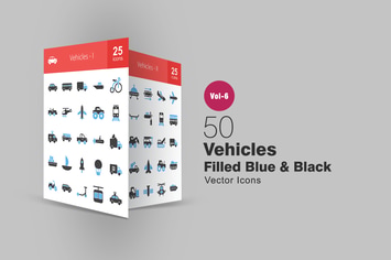50 Vehicles Blue & Black Icons