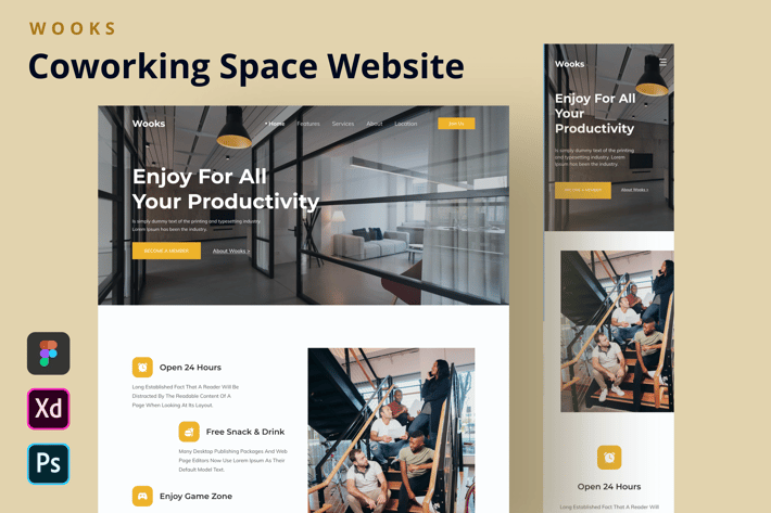Wooks - Coworking Space Website Homepage