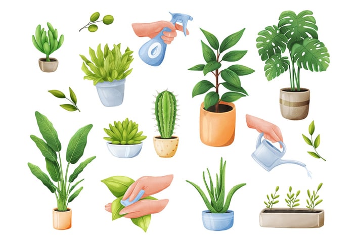 Green Plants Realistic Stickers Set