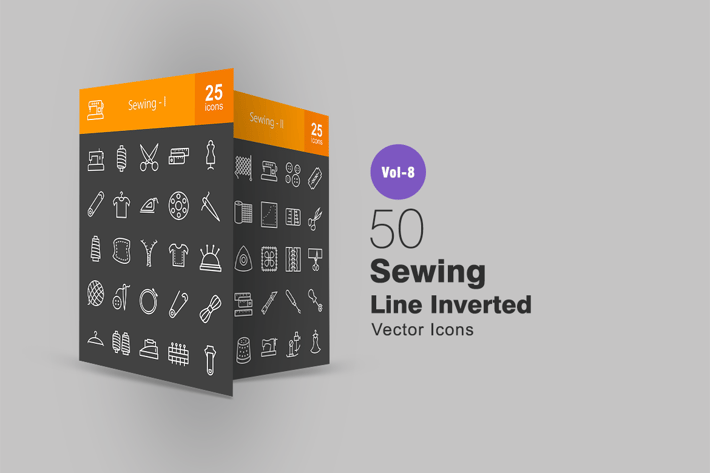 50 Sewing Line Inverted Icons