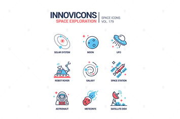 Space exploration - line design style icons set