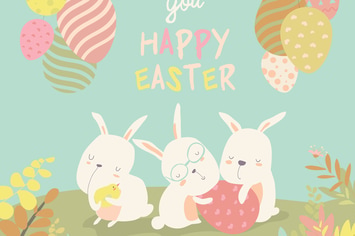 Funny easter bunnies with flowering branches. 