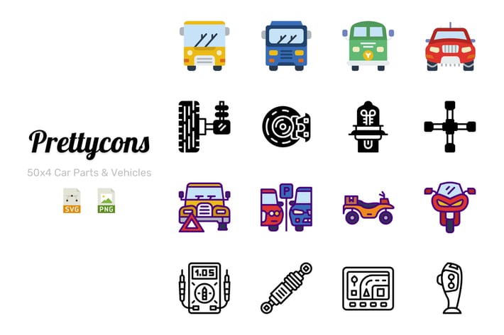 Prettycons - 200 Car Parts & Vehicles Icons Vol.1