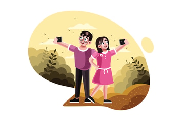 Brother and sister taking selfie picture