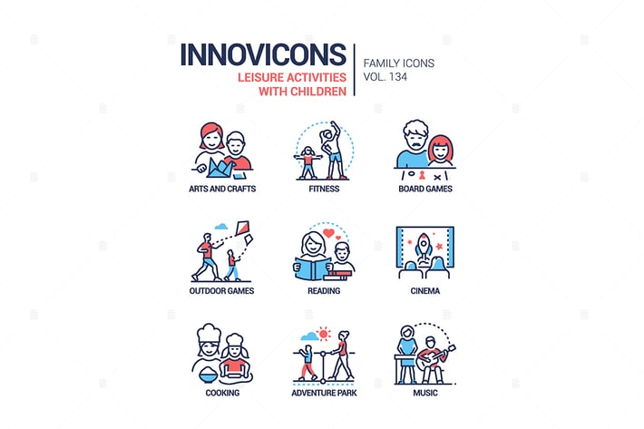Leisure activities for children - line icons