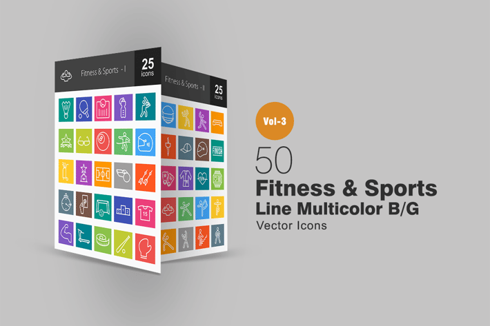 50 Fitness & Sports Line Multicolor Icons