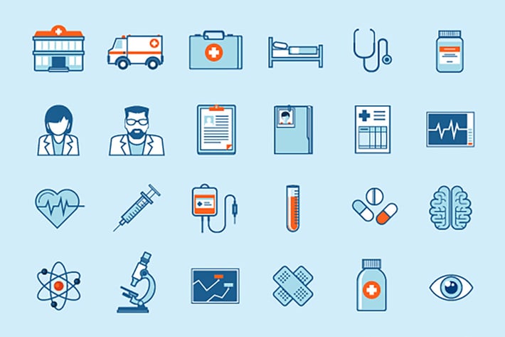 Set of Flat Line Icons on Medicine Theme