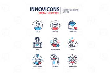 Social Network - modern vector line icons set