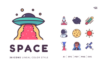 36 Space Icons Lineal Color Style