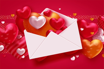 Valentine Hearts in Red Background