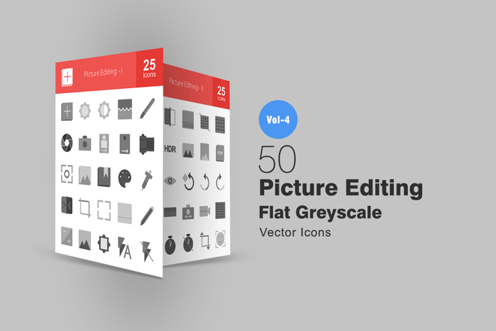 50 Picture Editing Greyscale Icons