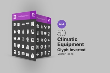 50 Climatic Equipment Glyph Inverted Icons