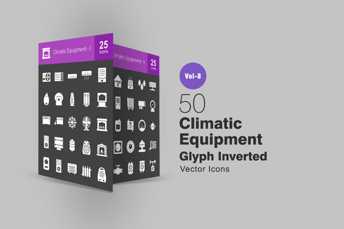 50 Climatic Equipment Glyph Inverted Icons