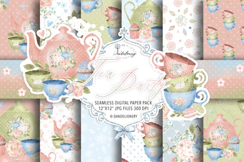 Tea Time digital paper pack