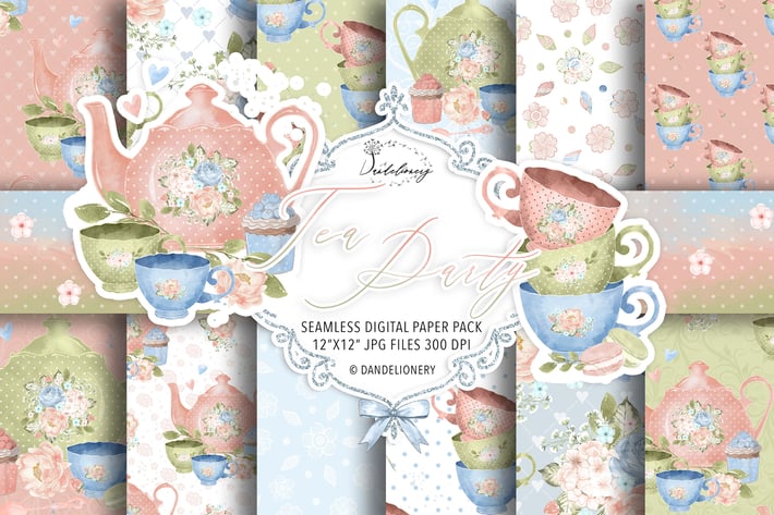 Tea Time digital paper pack