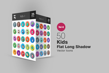 50 Kids Flat Shadowed Icons