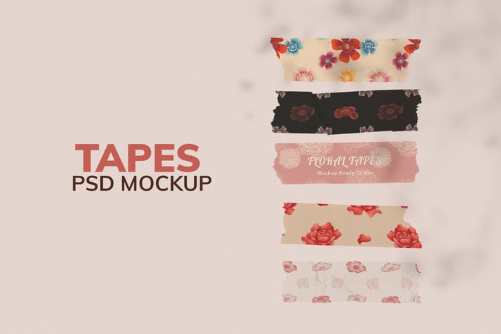 Vintage washi tape mockup floral pattern set