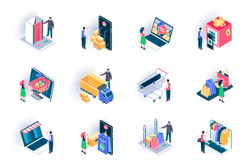 Online Shopping Isometric Icons Pack