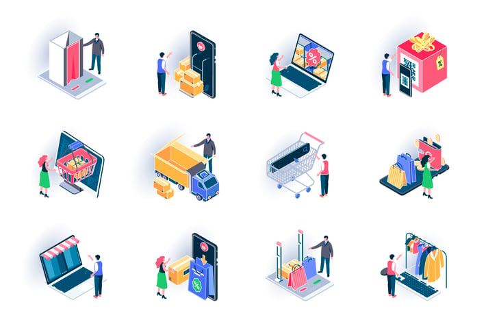 Online Shopping Isometric Icons Pack
