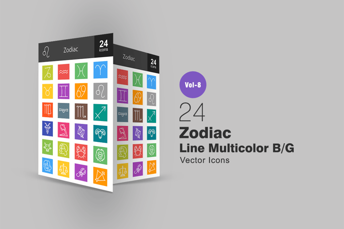 24 Zodiac Line Multicolor B/G Icons