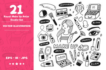 Kawaii Make Up Artist Doodle Set