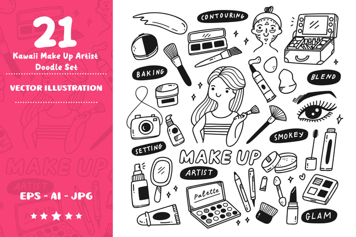 Kawaii Make Up Artist Doodle Set