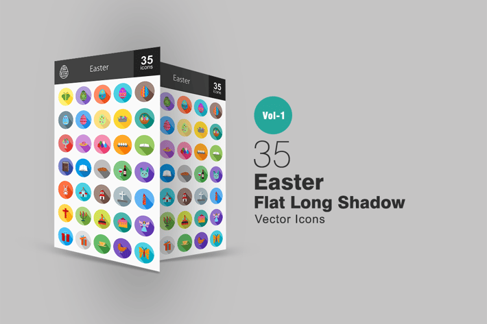 35 Easter Flat Long Shadow Icons