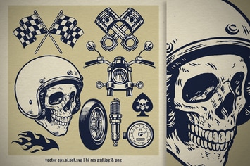 set of hand drawn vintage motorcycle concept