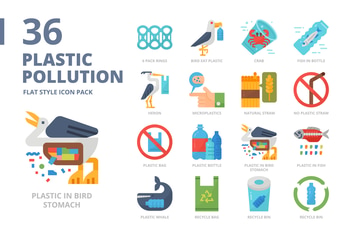 Plastic Pollution Flat Style Icon Set