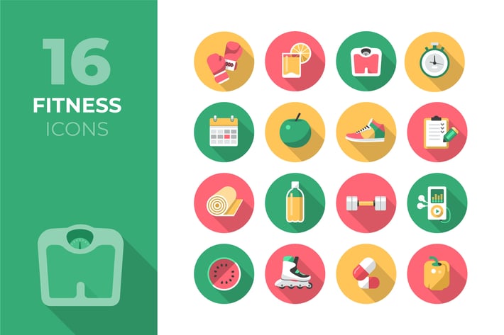 16 Fitness Flat Icons