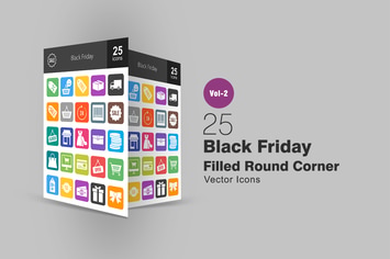 25 Black Friday Filled Round Corner Icons