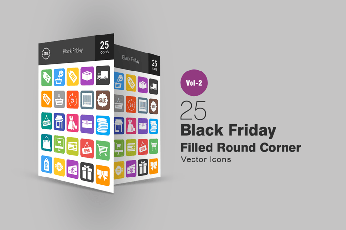 25 Black Friday Filled Round Corner Icons