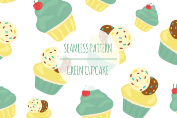 Green Cupcake – Seamless Pattern