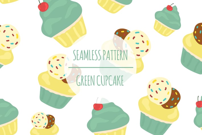 Green Cupcake – Seamless Pattern