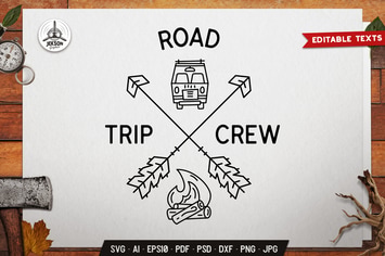 Road Trip Crew Badge Design. Line Art Label
