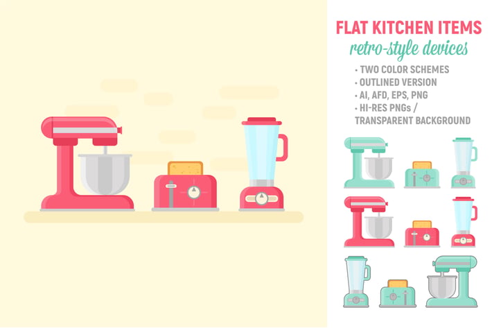 Flat Retro Kitchen Items