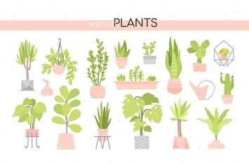 Potted plants collection - set of elements