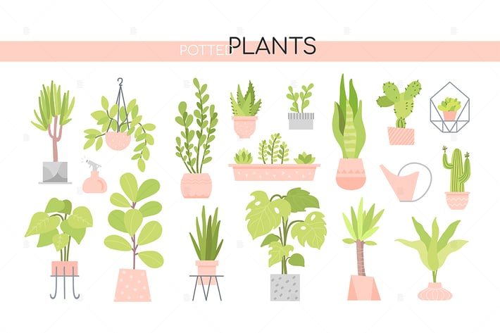 Potted plants collection - set of elements